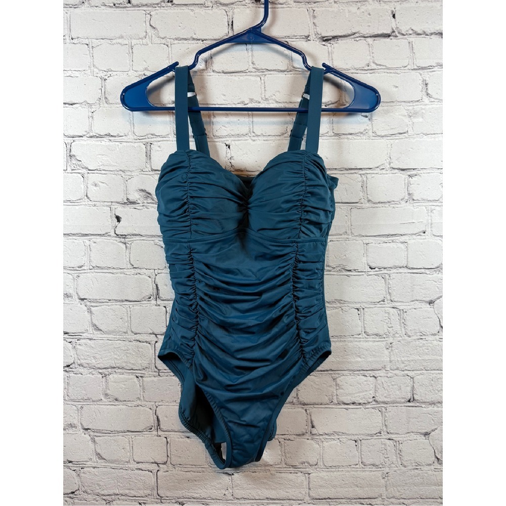 Shade & Style Aqua Green Shaping Swimsuit Ruched One Piece‎ Blue Size 6